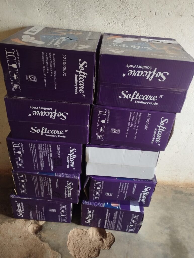 Sanitary towels ready for distribution